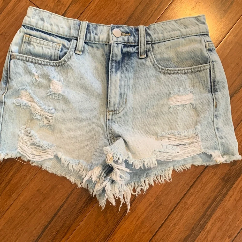 Altar'd State Light Blue Frayed Jean Shorts - Picture 1 of 6